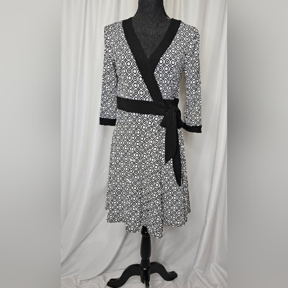 AGB Black and White Patterned Wrap Dress